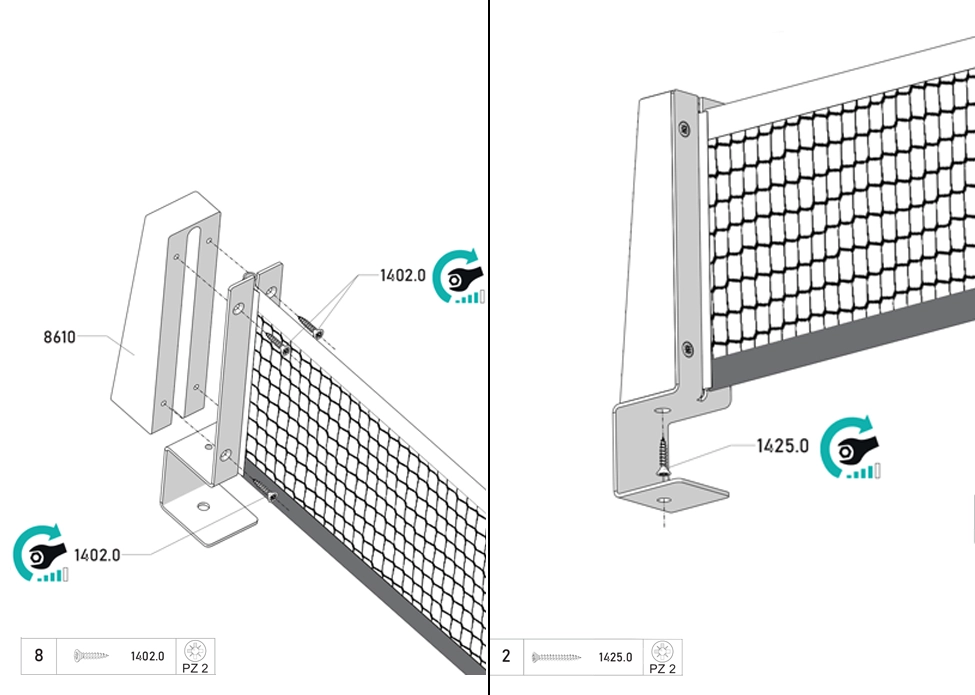 Schéma d'assemblage du filet standard étape 3