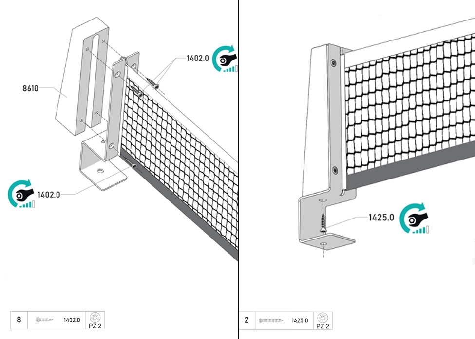 Schéma d'assemblage du filet standard étape 3